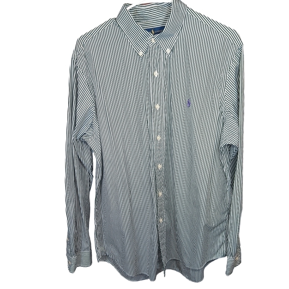 Ralph Lauren Mens Classic Fit Long Sleeve Button Down Shirt L Green Stripe